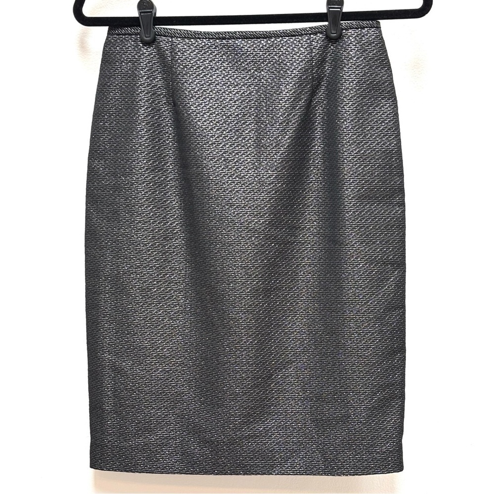 Calvin Klein Metallic Jacquard Straight Pencil Skirt Classic Black Silver 2 New - Picture 4 of 11